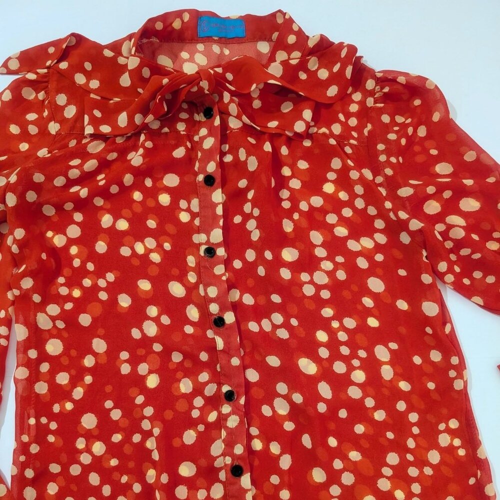 Vintage Imported Printed Long Sleeve Blouse in Red Orange